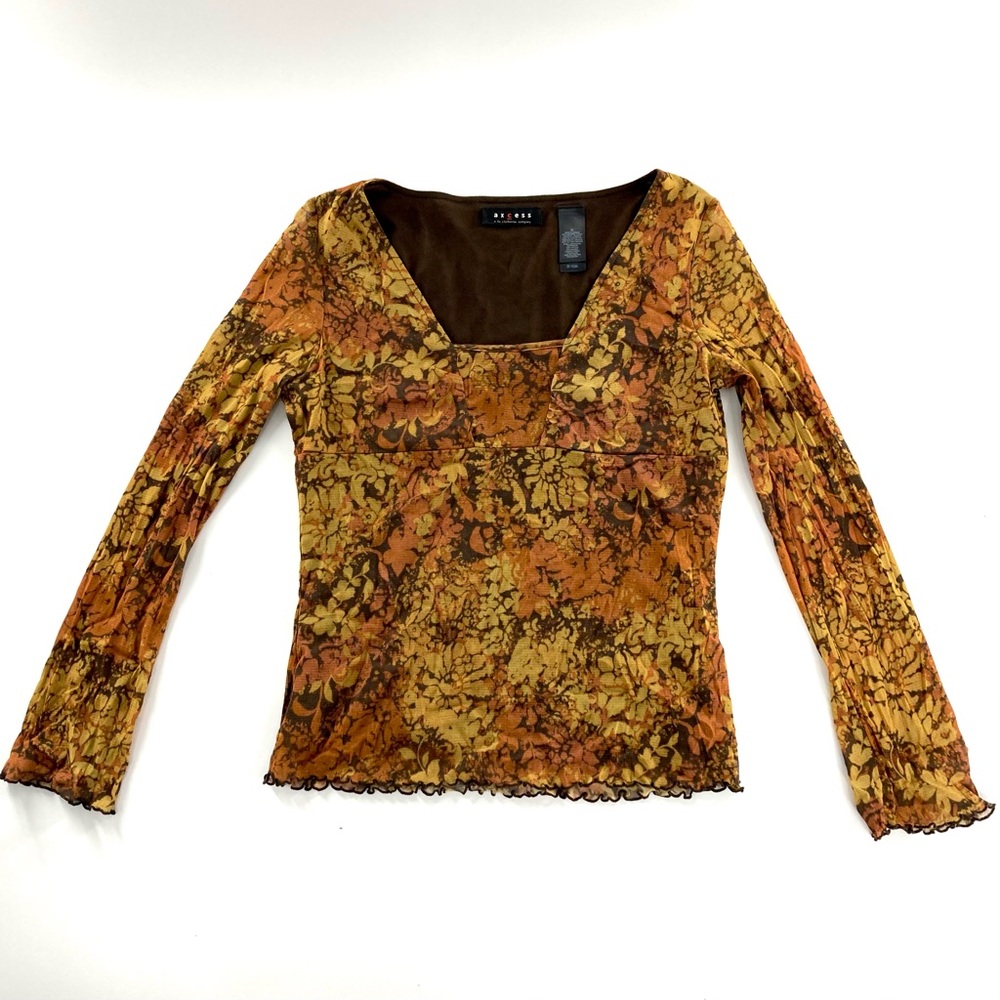 EARTHY LONG SLEEVE MESH TOP WITH LETTUCE HEM 🌻